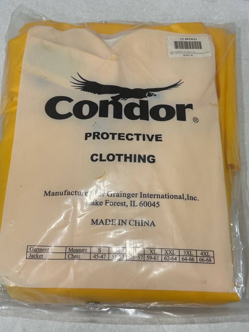 NIP Condor Protective Clothing Yellow Rain Jacket Mens  Sz XL